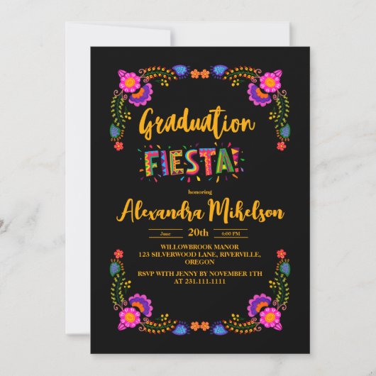 メキシカンフィエスタ卒業式パーティー(刺繍付) 招待状 (正面)