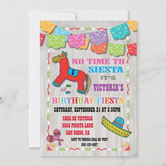 メキシカンフィエスタ子供の誕生日パーティの招待状 招待状 (正面)