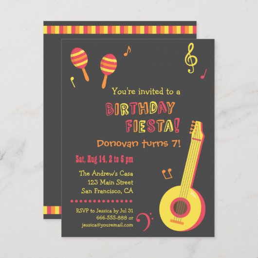 メキシカンフィエスタ子供の誕生日パーティの招待状 招待状 (正面/裏面)