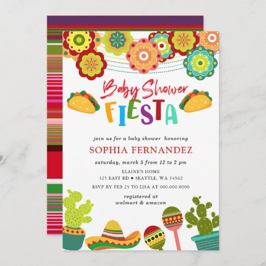 メキシカンフィエスタ男女兼用の赤ちゃんシャワー 招待状 (正面/裏面)