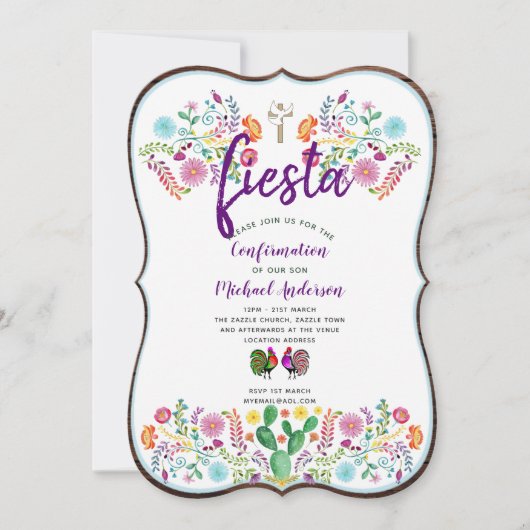 メキシカンフィエスタ確認素朴フォーク花 招待状 (正面)