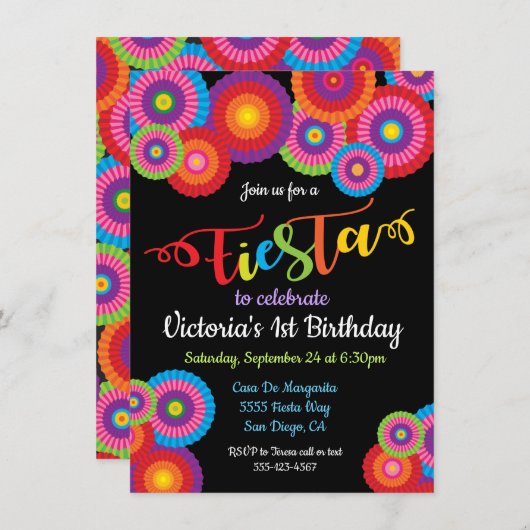 メキシカンフィエスタ紙フラワーファン招待状 招待状 (正面/裏面)