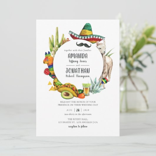 メキシカンフィエスタ結婚の水彩 招待状 (スタンド正面)