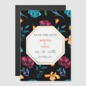 メキシカンフィエスタ結婚フラワーのブラックセーブ・ザ・デイト マグネット招待状 (正面/裏面)