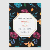 メキシカンフィエスタ結婚フラワーのブラックセーブ・ザ・デイト マグネット招待状 (正面)