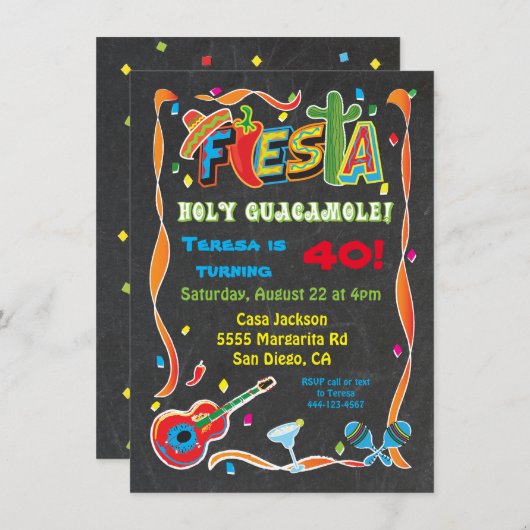 メキシカンフィエスタ誕生日パーティーへの招待 招待状 (正面/裏面)