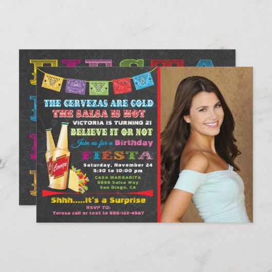 メキシカンフィエスタ誕生日パーティーへの招待 招待状 (正面/裏面)