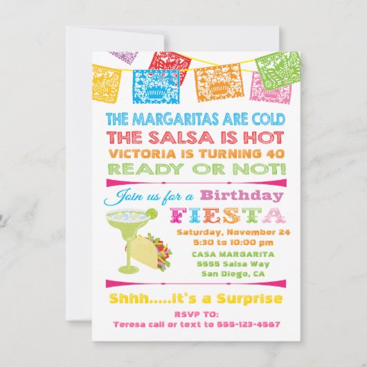 メキシカンフィエスタ誕生日パーティーへの招待 招待状 (正面)