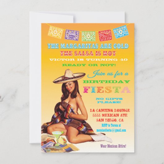 メキシカンフィエスタ誕生日パーティーへの招待 招待状 (正面)