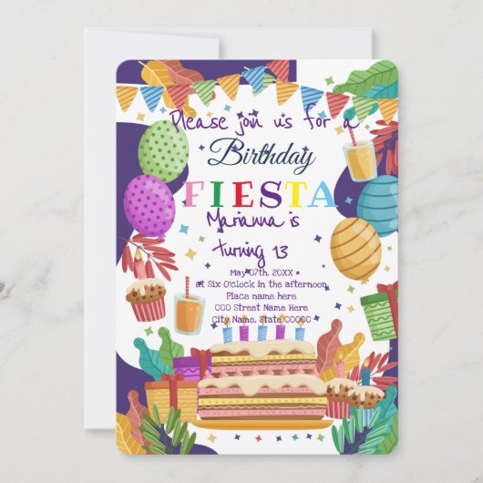 メキシカンフィエスタ誕生日パーティーへの招待 招待状 (正面)