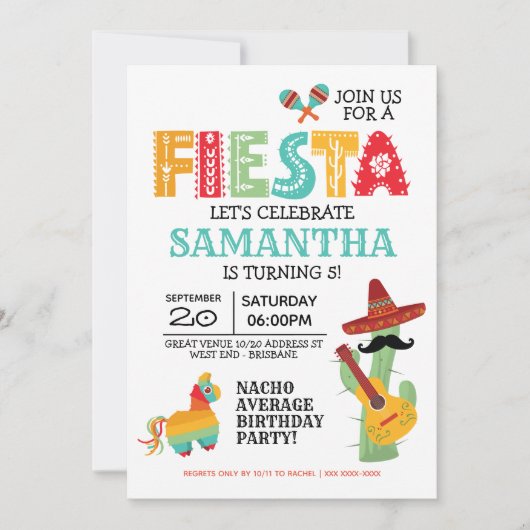 メキシカンフィエスタ誕生日パーティーへの招待 招待状 (正面)