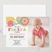 メキシカンフィエスタ誕生日パーティー招待状 ピンク ゴールド 招待状 (正面/裏面)