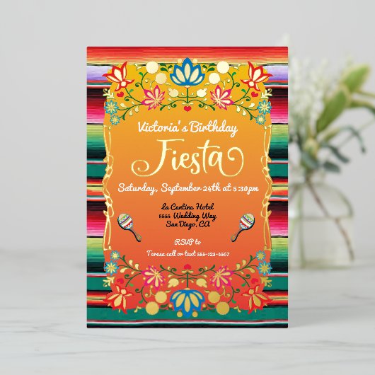 メキシカンフィエスタ誕生日パーティー 箔招待状 (立ち正面)