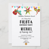 メキシカンフィエスタ誕生日招待状、ピンクとブルーのパーティー 招待状 (正面)