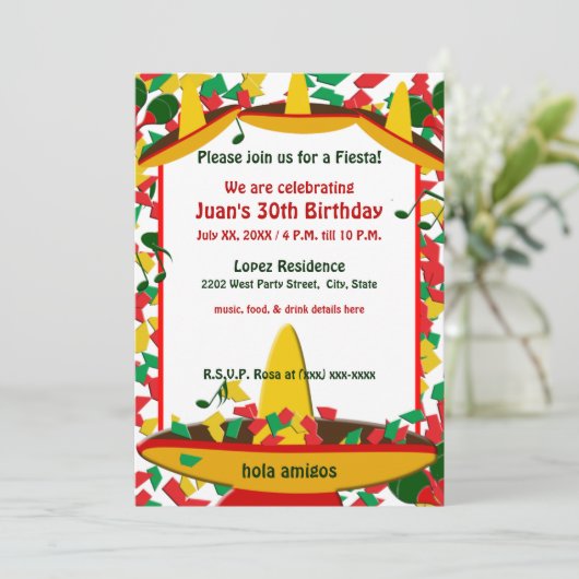 メキシカンフィエスタ誕生日（任意の場合）アミゴス 招待状 (スタンド正面)