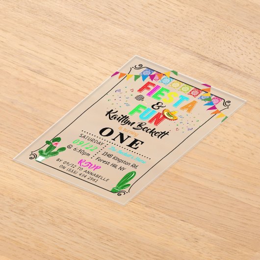 メキシカンフィエスタ&おもしろい1st誕生日 アクリル招待状 (レイダウン)