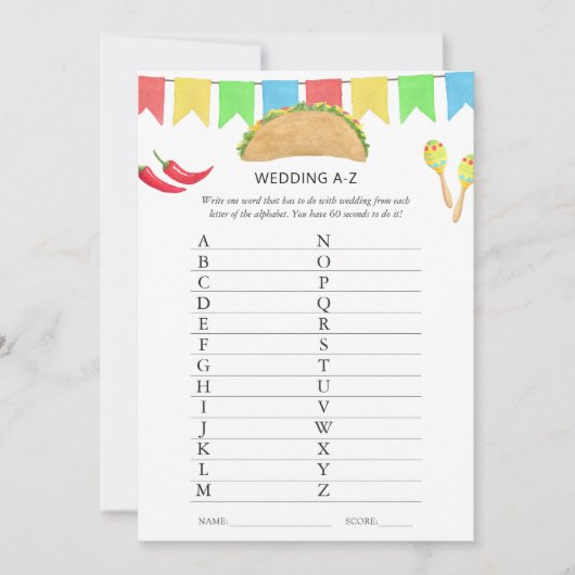 メキシカンフィエスタ タコ ブライダルシャワーゲーム 招待状 (正面)