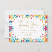 メキシカンフィエスタ ピンクと黄色の花 ブライダルシャワー サンキューカード (正面)