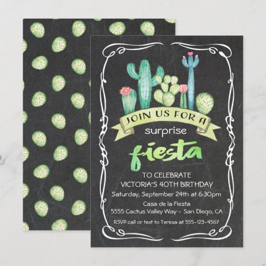 メキシカンフィエスタ 水彩 カクタスと多肉植物 招待状 (正面/裏面)