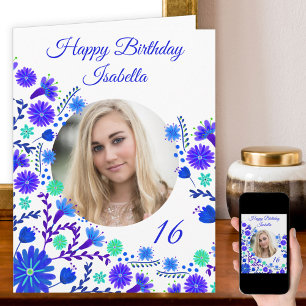 メキシカンフィエスタ 青と紫の花の写真 誕生日 カード
