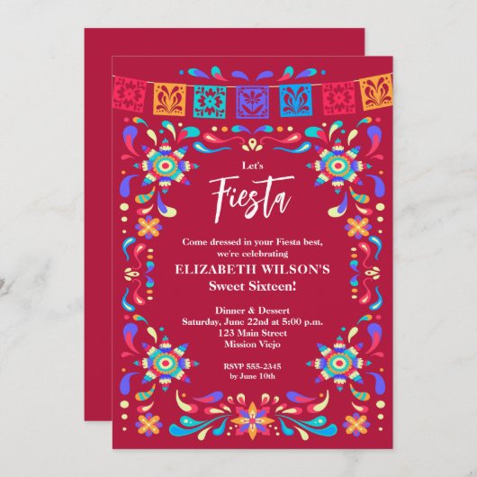 メキシカンフィエスタSweet sixteen誕生会 招待状 (正面/裏面)