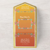 メキシカンフェイクフィエスタゴールドフォイル結婚フローラ オールインワン招待状 (外側)