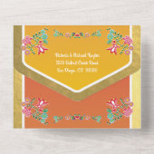 メキシカンフェイクフィエスタゴールドフォイル結婚フローラ オールインワン招待状 (裏面)