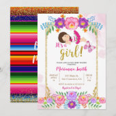 メキシカンフラワーバタフライフィエスタベイビーシャワー 招待状 (正面/裏面)