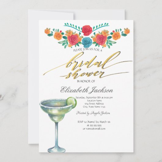 メキシカンフラワーマルガリータブライダルシャワー 招待状 (正面)
