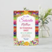 メキシカンフラワー金ゴールドグリッターガールフィエスタ誕生日 招待状 (スタンド正面)