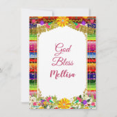 メキシカンフラワー金ゴールドグリッターガールフィエスタ誕生日 招待状 (裏面)