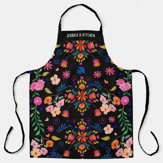 メキシカンブライトフローラフォークアートエプロンパーソナライズされたン エプロン (正面)