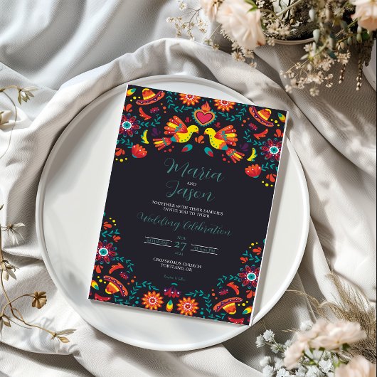 メキシカンブラックフィエスタソンブレロフォークアー結婚ト 招待状