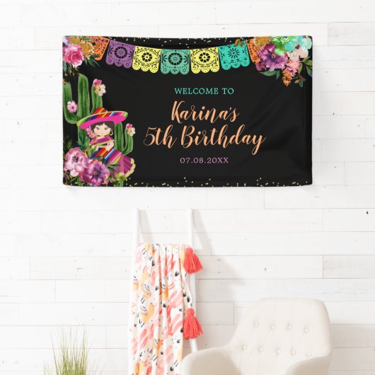 メキシカンブラックフカラフルィエスタフローラ誕生日 横断幕 (インサイチュ)