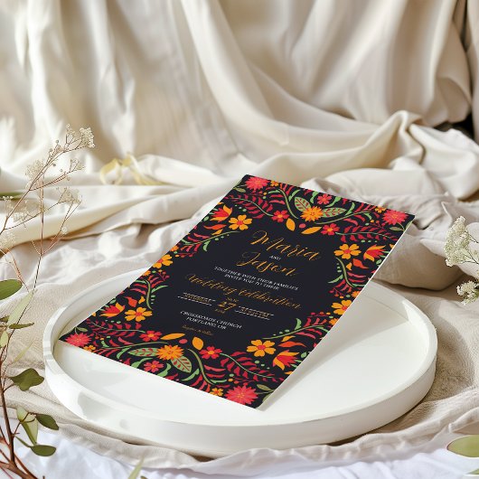 メキシカンブラックフローラボダフィカラフルエスタ結婚ズ 招待状