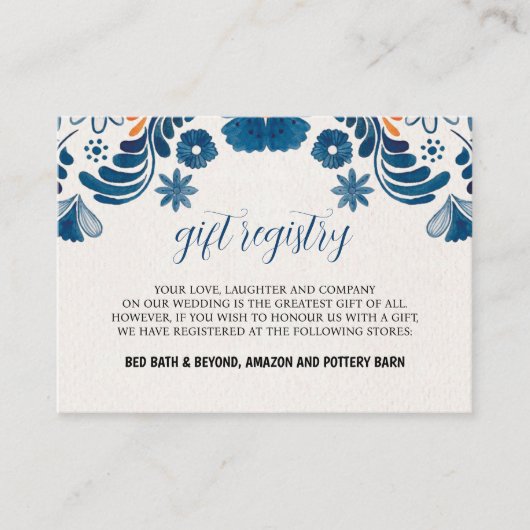 メキシカンブルーオレンジエレガントフローラ結婚フィエスタ エンクロージャーカード (正面)