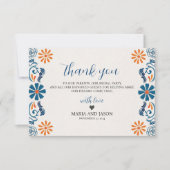 メキシカンブルーオレンジエレガントフローラ結婚フィエスタ サンキューカード (正面)