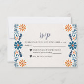 メキシカンブルーオレンジエレガントフローラ結婚フィエスタ 出欠カード (正面)