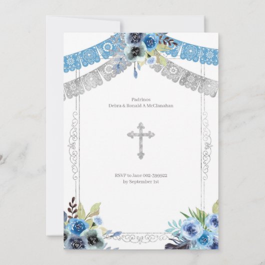 メキシカンブルーシルバーバプテスマと第三誕生日 招待状 (裏面)