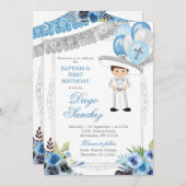 メキシカンブルーシルバーバプテスマと第三誕生日 招待状 (正面/裏面)