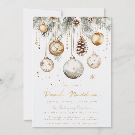 メキシカンポサダナビデナエレガント金ゴールドホワイト 招待状 (正面)