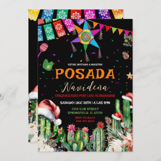 メキシカンポサダナビデナフィエスタサボクリスマス 招待状 (正面/裏面)