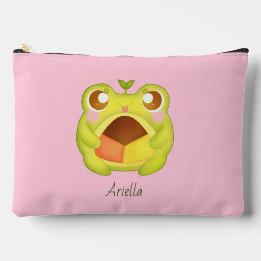 メキシカンポーボロンクッキーを持つかわいいグリーンカエル アクセサリーポーチ (正面)