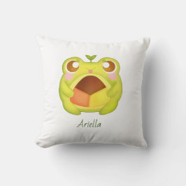 メキシカンポーボロンクッキーを持つかわいいグリーンカエル クッション