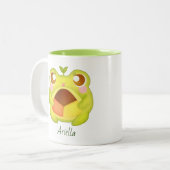 メキシカンポーボロンクッキーを持つかわいいグリーンカエル ツートーンマグカップ (正面左)