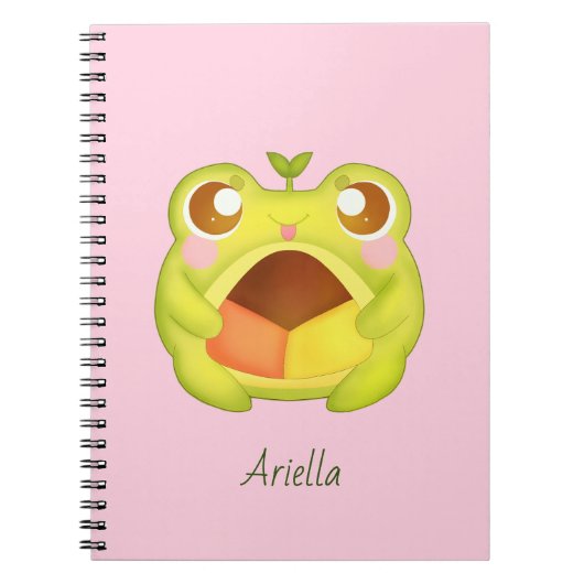 メキシカンポーボロンクッキーを持つかわいいグリーンカエル ノートブック (正面)