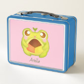 メキシカンポーボロンクッキーを持つかわいいグリーンカエル メタルランチボックス (裏面)