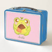 メキシカンポーボロンクッキーを持つかわいいグリーンカエル メタルランチボックス (正面)