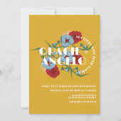 メキシカンマスタードブルー花模様結婚ズ 招待状 (正面)