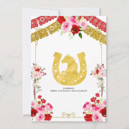 メキシカンレッドと金ゴールドガールMis Quince招待状 招待状 (裏面)